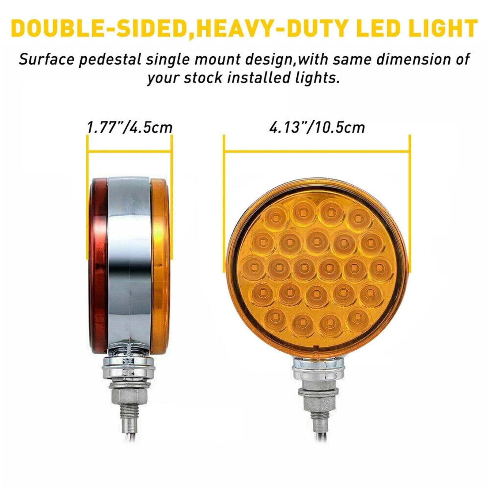 2PCS 48LED Seitenmarkierungsleuchten Rot/Bernstein Dual Face 4" runder Sockel Kotflügel Caravan Camper LKW Bremsblinker Licht 10V-30V