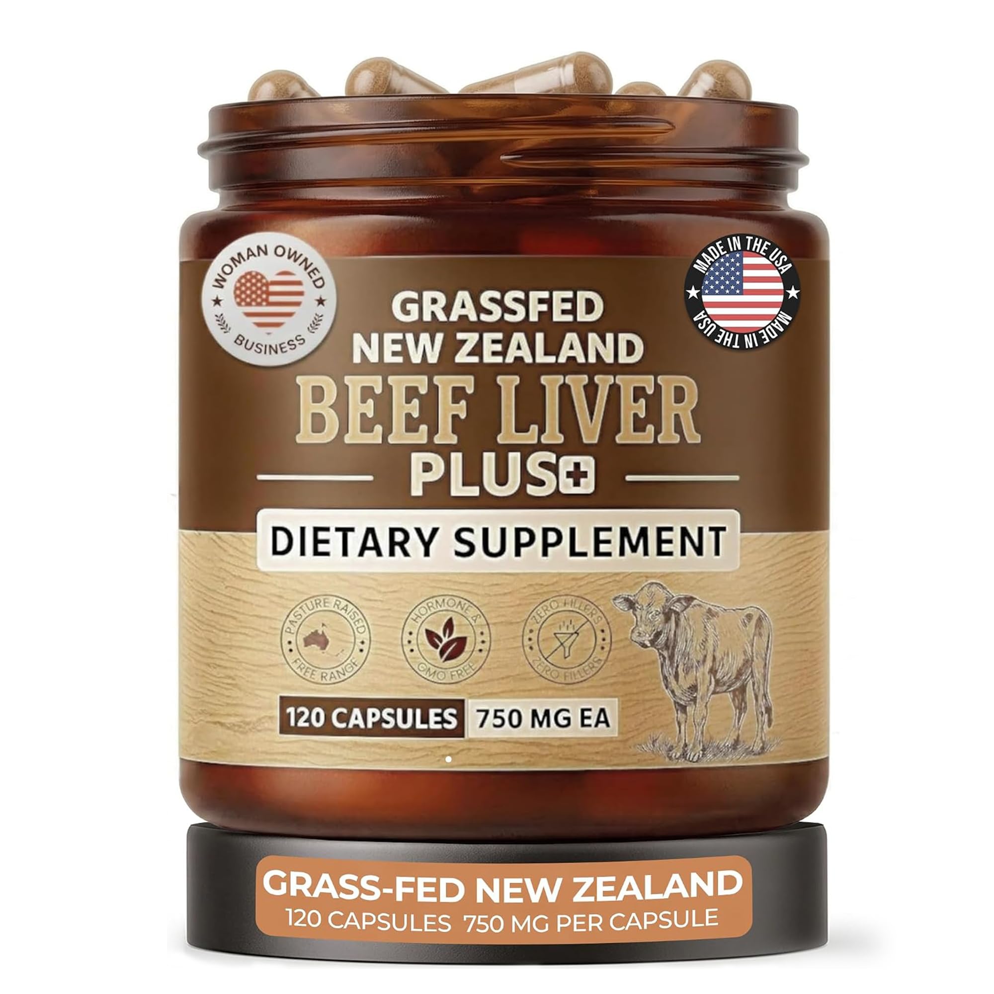 New Zealand Grass Fed Beef Liver Plus 3000mg, 120 Capsules