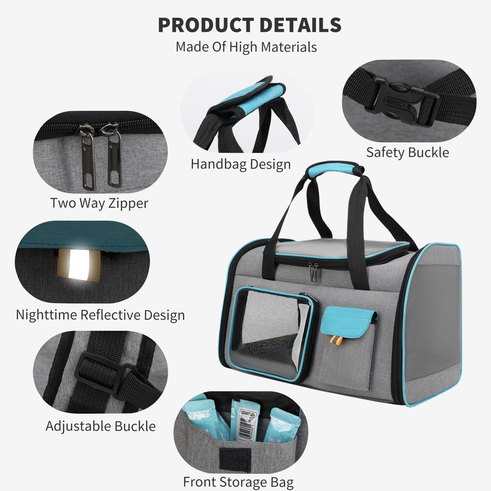 PETCUTE Transportin Gato Plegable, Transportín para Gatos y Perros con Correa de Hombro Ajustable,Transpirable Transportin para Gatos con Colchón Suave,para Coche Avión,Viaje,hasta 7.5kg