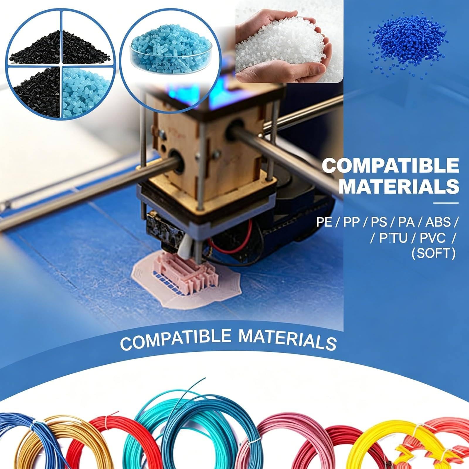 Maszyna Do Produkcji Materiałów Eksploatacyjnych O Mocy 1000W (500–1000g/h), Wytłaczarka 3D Do Granulatu, Sterowanie PID (0–350°C), Do Materiałów Eksploatacyjnych O Grubości 1,75mm/3mm