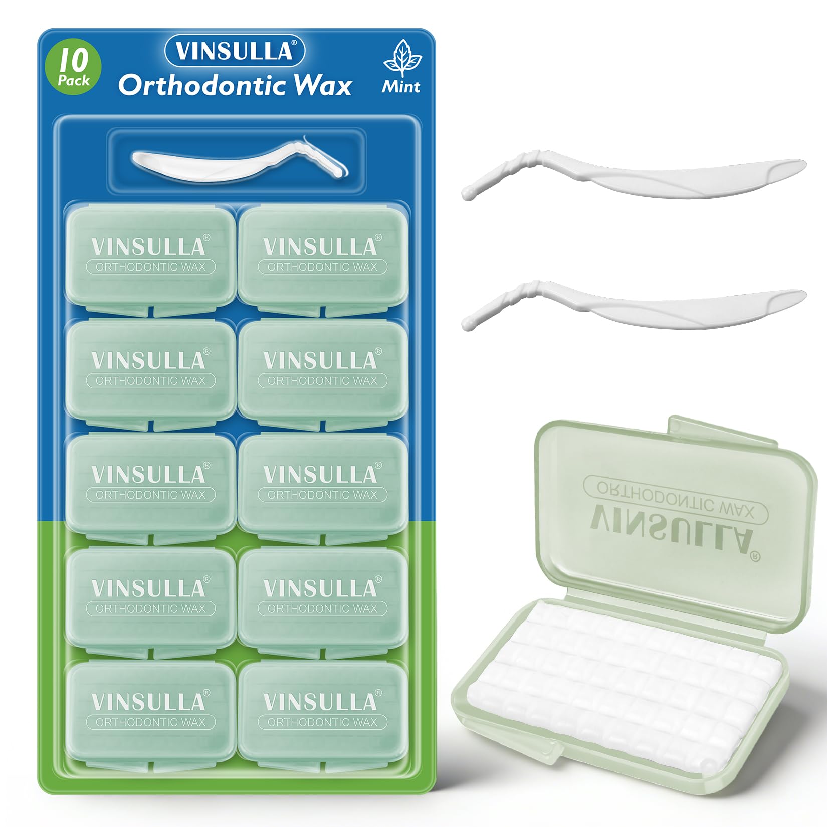 Lot de 10 boîtes de cire orthodontique pour appareils dentaires - 500 perles de cire dentaire prédécoupées - Sans danger pour les enfants et les adultes - Goût doux de menthe
