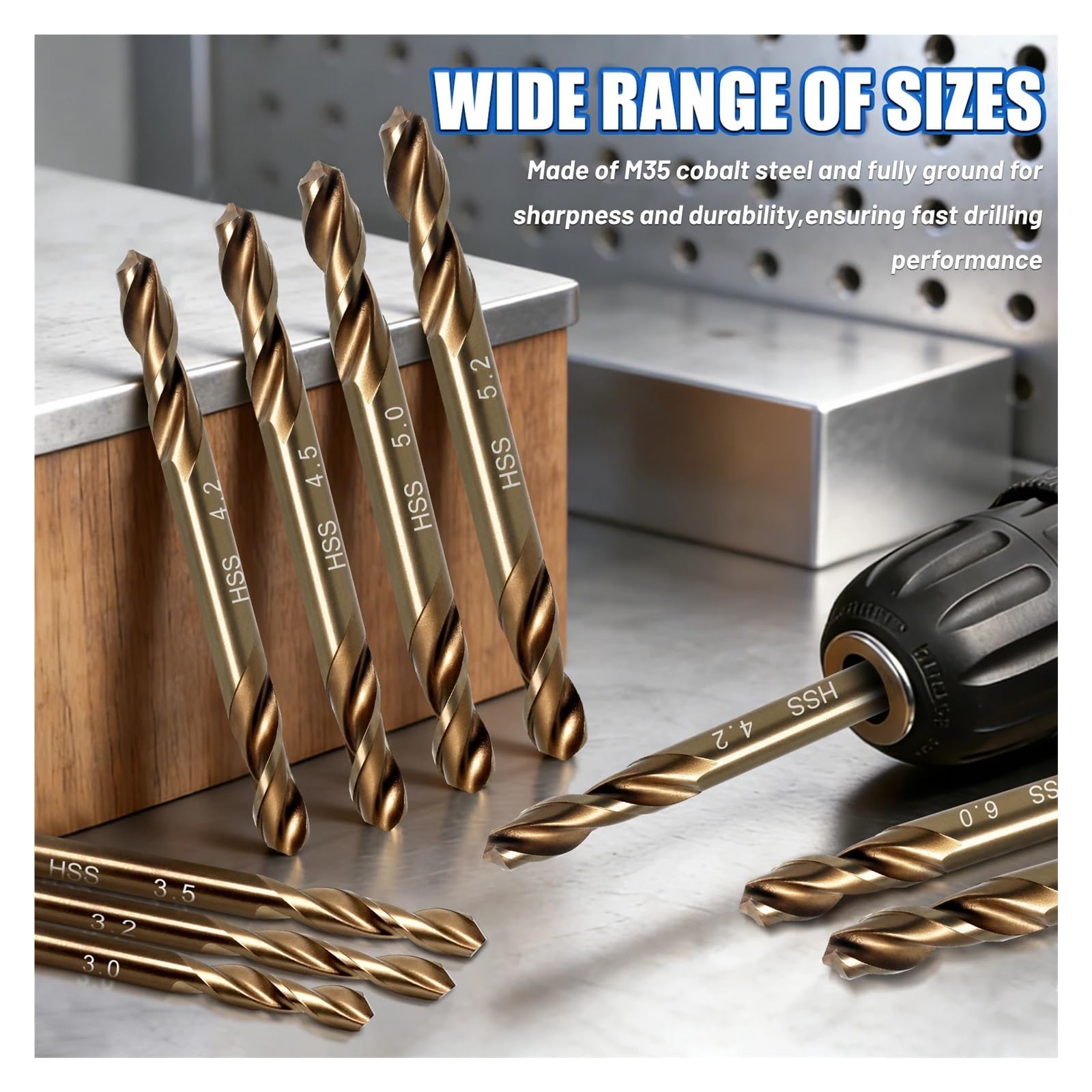 Punta elicoidale a doppia estremità rivestita in co M35 for foratura affilata in ghisa, acciaio inossidabile, metallo, legno Adatto per metalli e acciaio(6mm 10PCS)