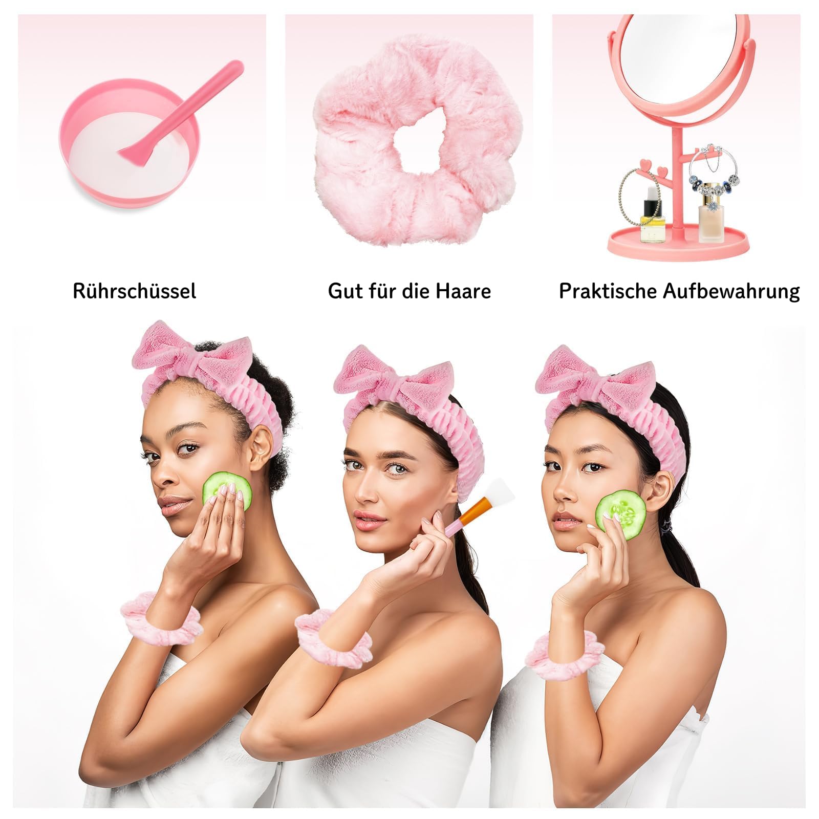 48 Stück Spa Party Set für Mädchen – Rosa Sleepover Zubehör mit Stirnbändern, Spiegeln, Kosmetiktaschen, Haargummis, Schüsseln, Pinseln, Spateln, Handtüchern – Mitgebsel für Kindergeburtstag