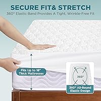 Vista 6 de Protector de colchón impermeable de 5 lados, protector de colchón acolchado de bambú y rayón tamaño Queen, sábanas ajustadas para cama frescas
