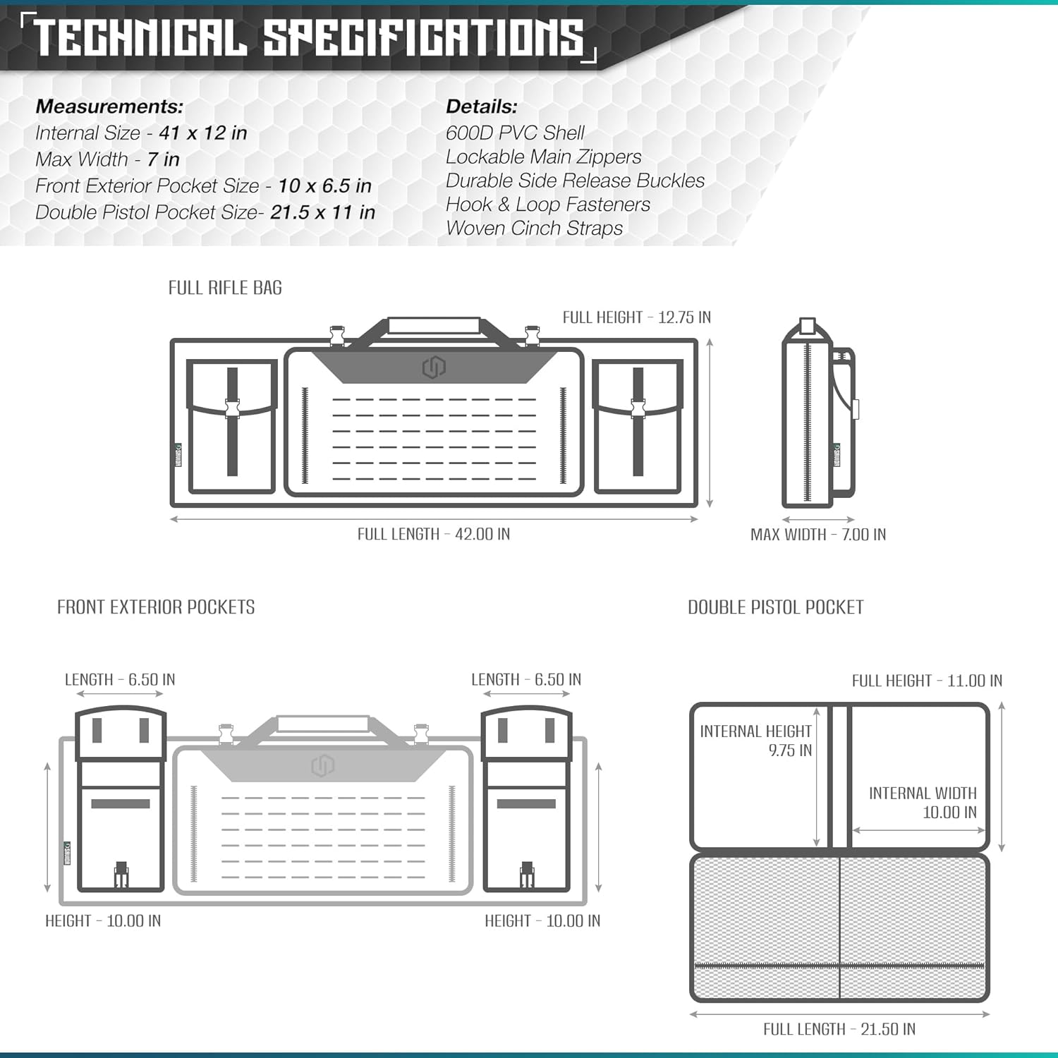 Savior Equipment Urban Warfare Tactical Double Long Gun Bag Case Backpack w/Pistol Handgun Case, Lockable Zipper, Padded Side Carry Strap, Available Length in 36" 42" 46" 51" 55" - Image 8