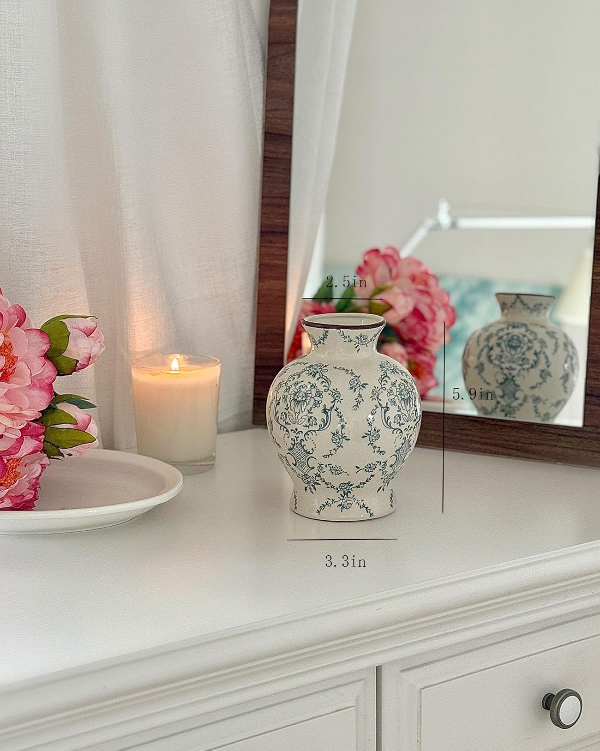 Vintage Chinoiserie Ceramic Vase, Classic Decorative Porcelain Flower Vase for Centerpiece Living Room Table Shelf, Retro Country Decor - Image 6