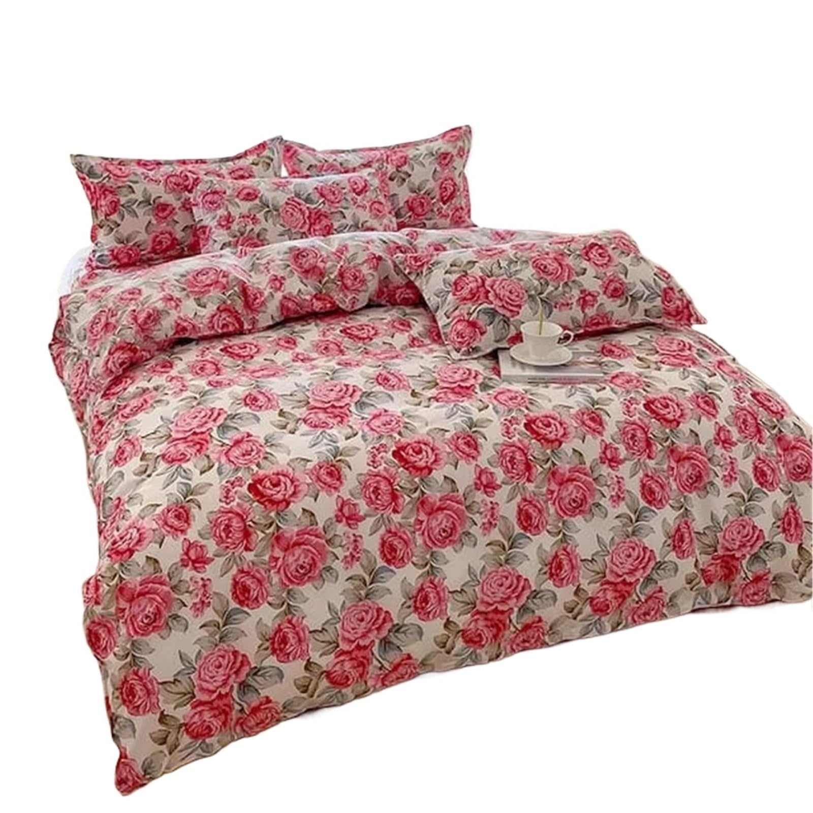 Housse de couette parure de lit 3 pièces motif floral 200x220cm style 2