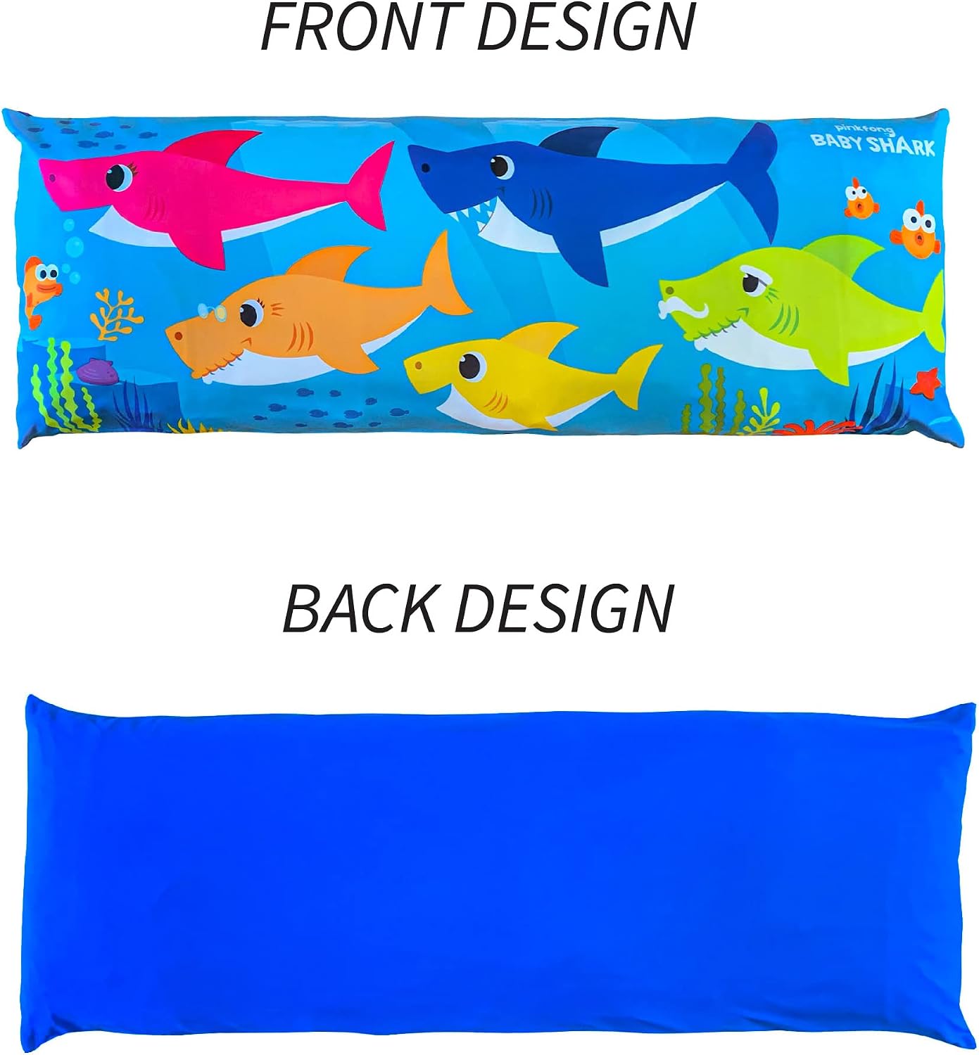 Baby Shark Decorative Body Pillow Cover - Kids Super Soft 1-Pack Bed Pillow Cover - Measures 20 Inches x 54 Inches