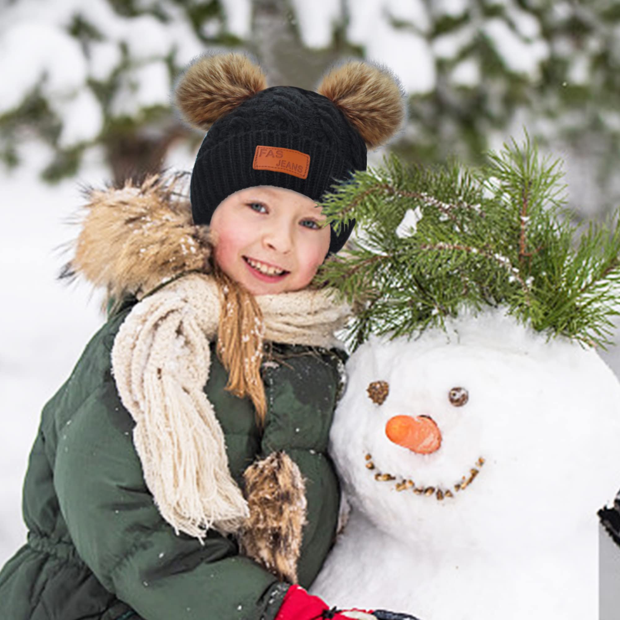 beifon Kinder Wintermütze Schal Handschuhe Mädchen Set Kindermütze Strickmütze Kinder Mütze Schal Set Mütze Jungen Warme Winter Beanie Hut Handschuhe runder Schal Set für Kinder 3-8 Jahre
