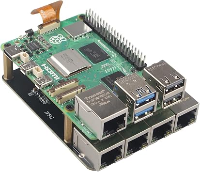 ZDE ZP597 PCIe to 4 Ports 1G Gigabit 1000M Ethernet Network Hat Adapter Expansion Board 1GB 1GBE for Raspberry Pi 5