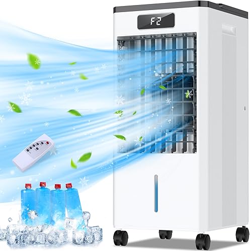 Aire acondicionado portátil, enfriador de aire evaporativo 3 en 1 con 4 modos, 3 velocidades, tanque de agua de 1.6 galones, enfriador de pantano
