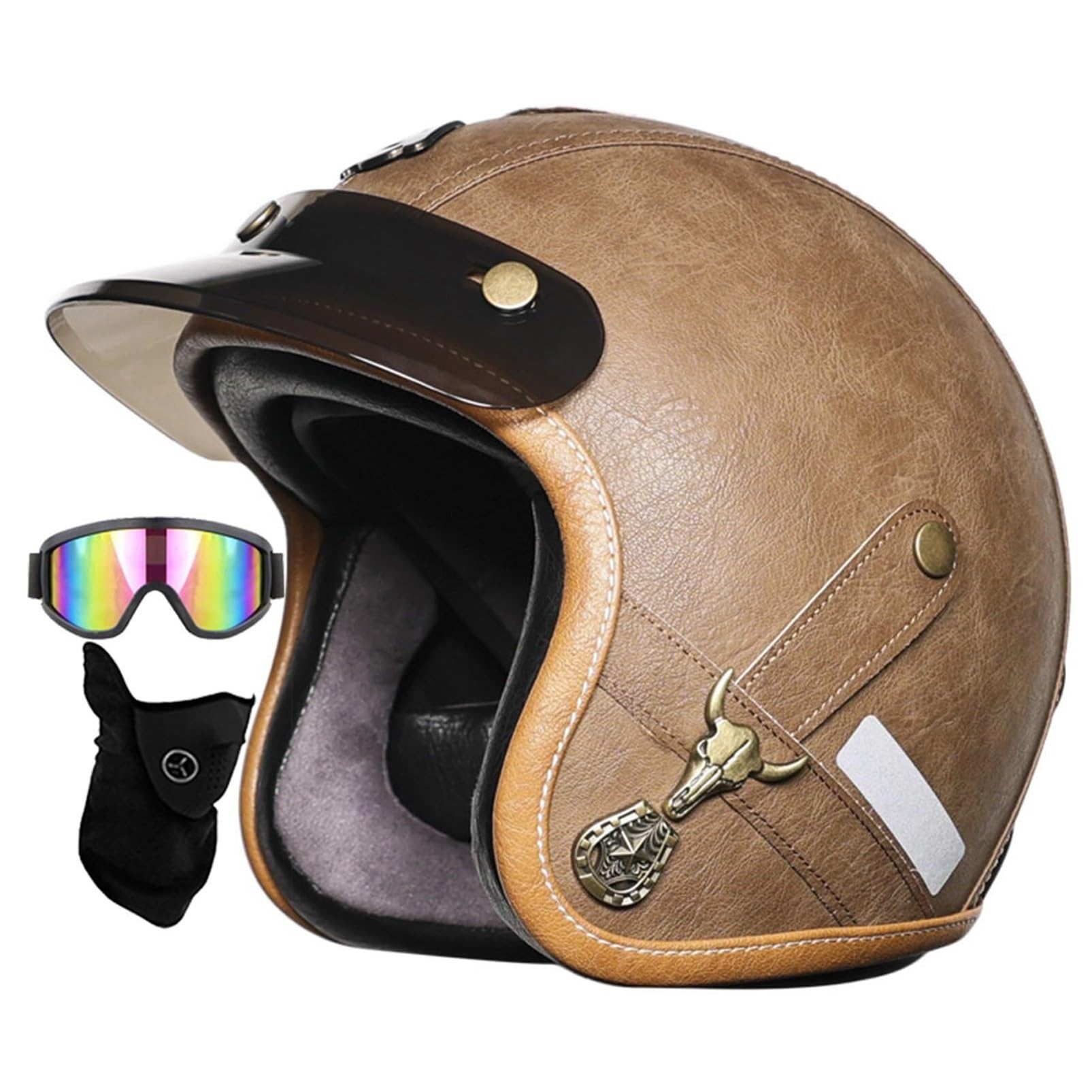 Klasyczny Kask Jet Certyfikat ECE 22.06 & Atest DOT, Dopuszczony do ruchu Kask Motocyklowy Retro Otwarty z Blendą Przeciwsłoneczną, Zewnętrzna Szybka Odczepiana, Klamra Mikrometryczna