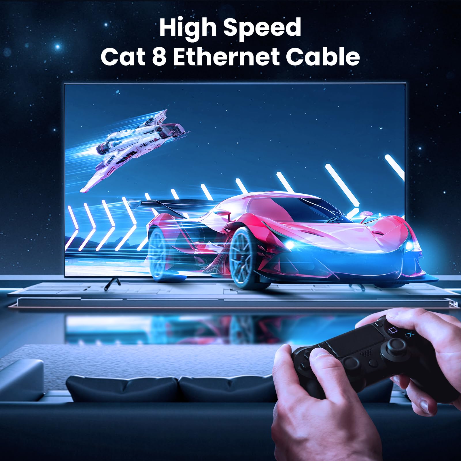 Cable Ethernet Cat8 de 25m, 40Gbps/2000MHz Cat 8 Cable de Red Plano RJ45 LAN Internet de Alta Velocidad, Compatible con Router, con Laptop, con TV - Blanco