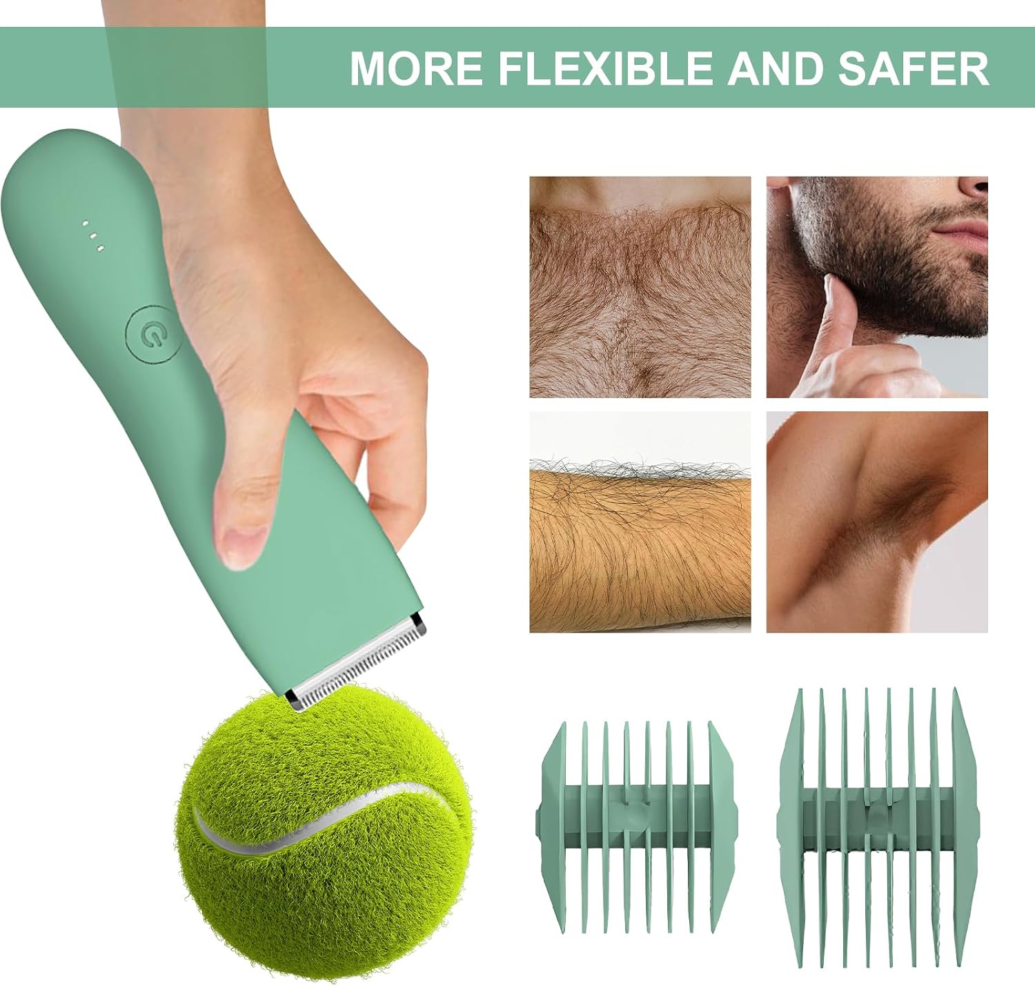 Pubic Hair Trimmer for Men and Women,Electric Shaver for Chest,Legs & Bikini,Waterproof Wet/Dry Shaver,USB Recharge Dock(Green)