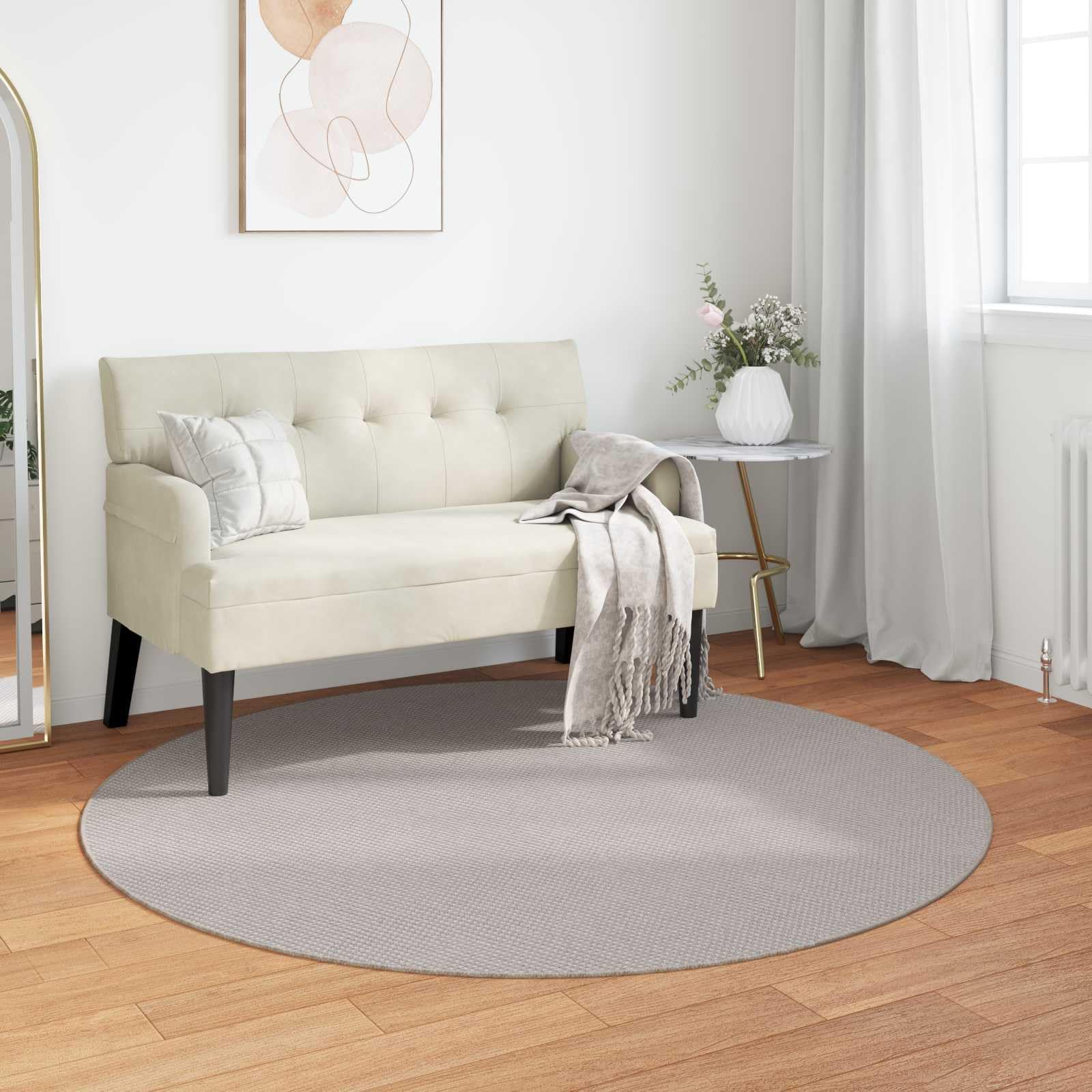 Tapis rond LUGO crème lavable en polyester antidérapant pour chambre