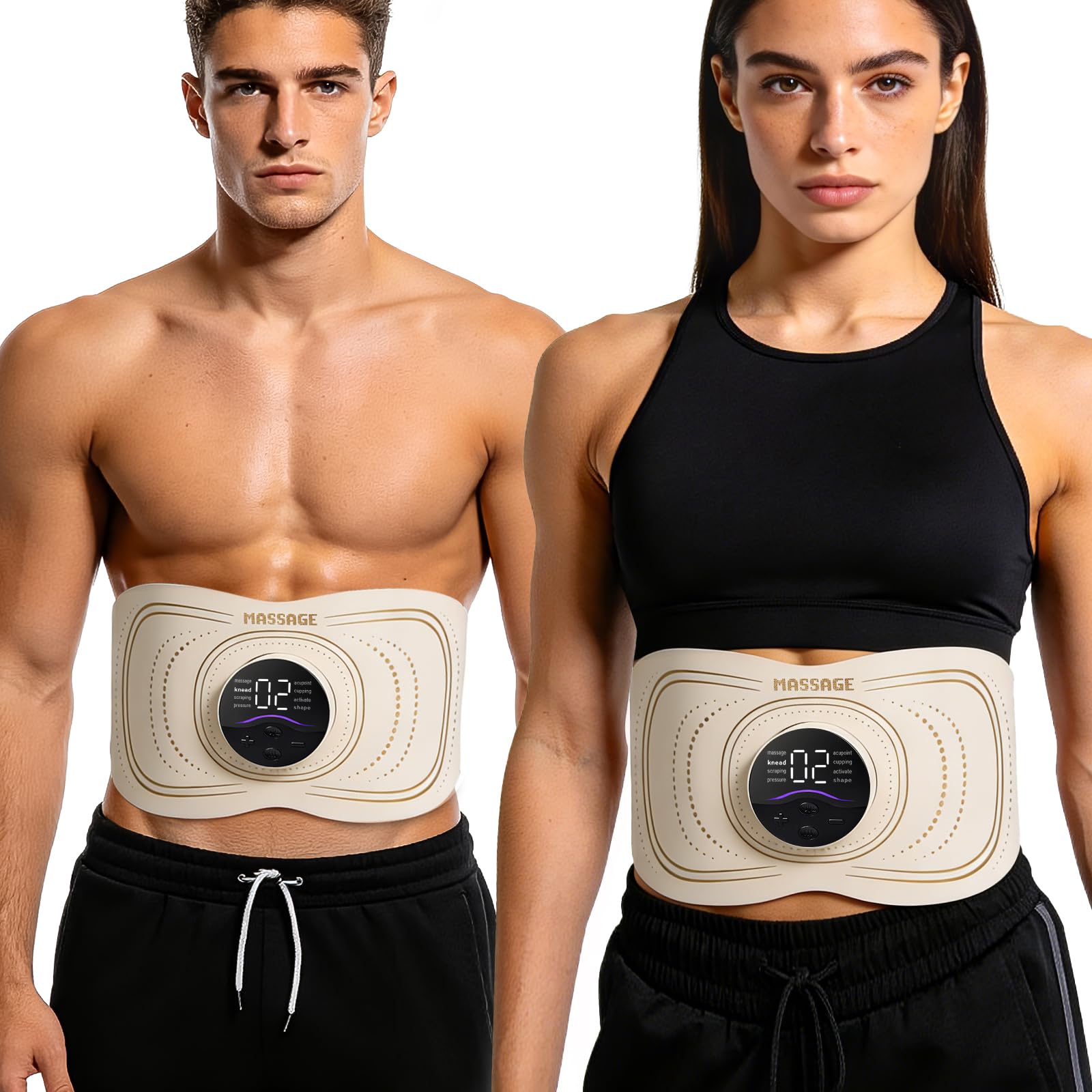 4-in-1 Smart Wireless Abs & Lower Back Massager Belt-EMS Muscle Stimulator Red-Light Constant Heat Combined Therapy,3 Heat Levels & Red-Light Therapy for Pain Relief & Postpartum Tightening