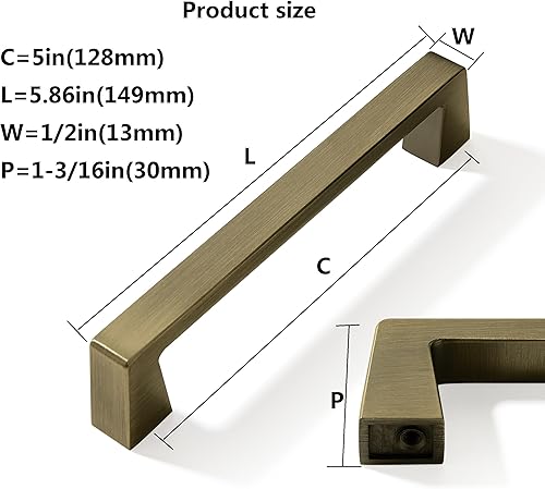 Miniatura 2 de Paquete de 10 manijas de gabinete de cocina de 5 pulgadas, tiradores de gabinete de latón antiguo, tiradores de cajón, accesorios de gabinete de