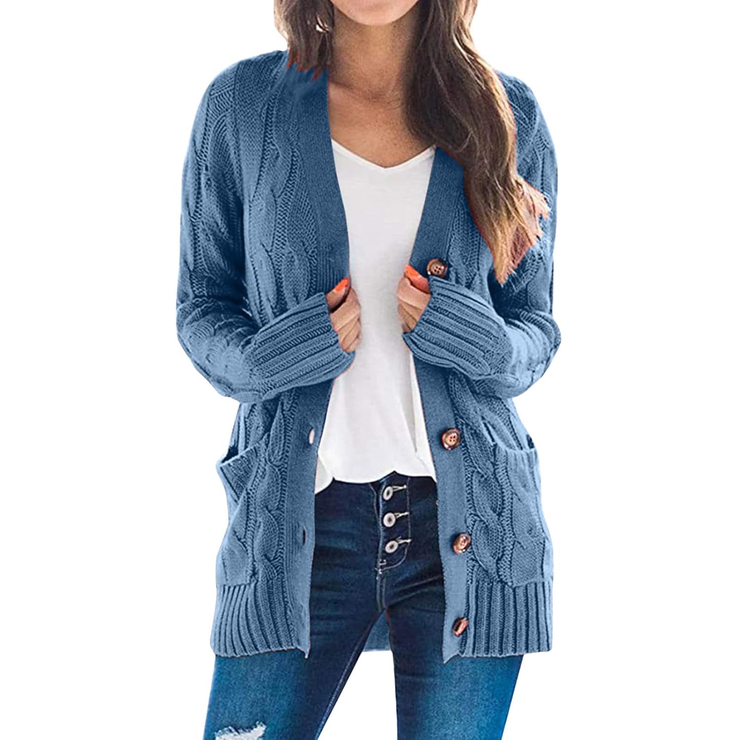 Long Cardigan Sweaters for Women with Pockets Long Sleeve Button Down Cardigans Knitted Warm Outerwear Winter Coat