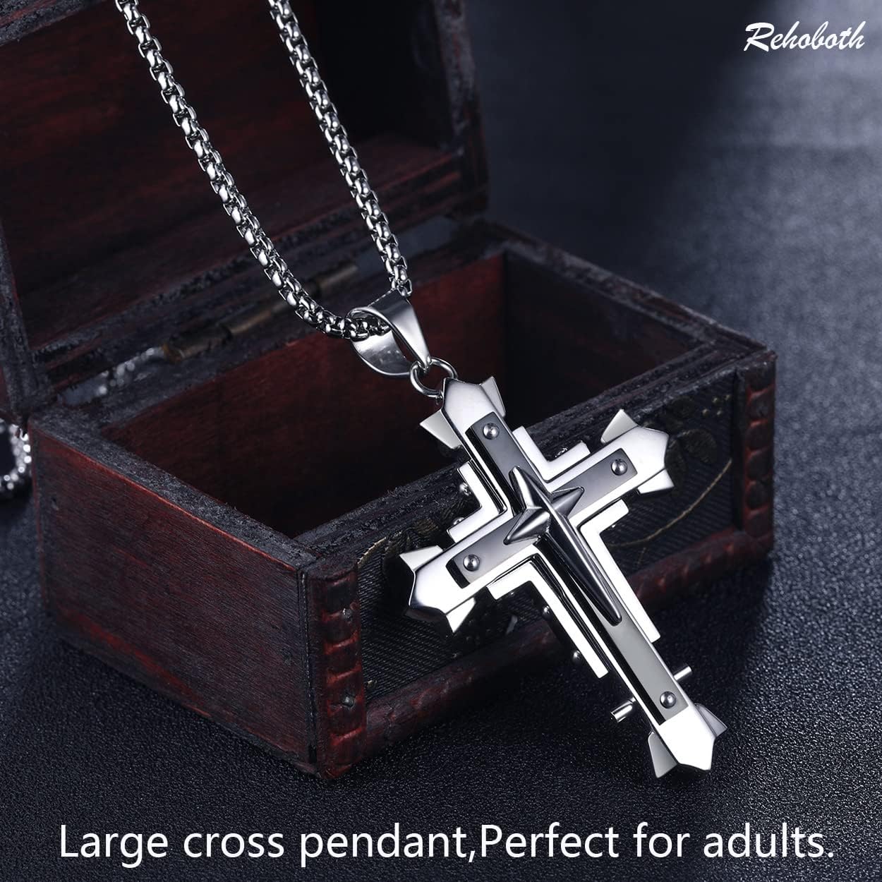 Rehoboth Stylish Holy Stainless Steel Cross Pendant Necklace for Women Men 24" Chain - Image 2