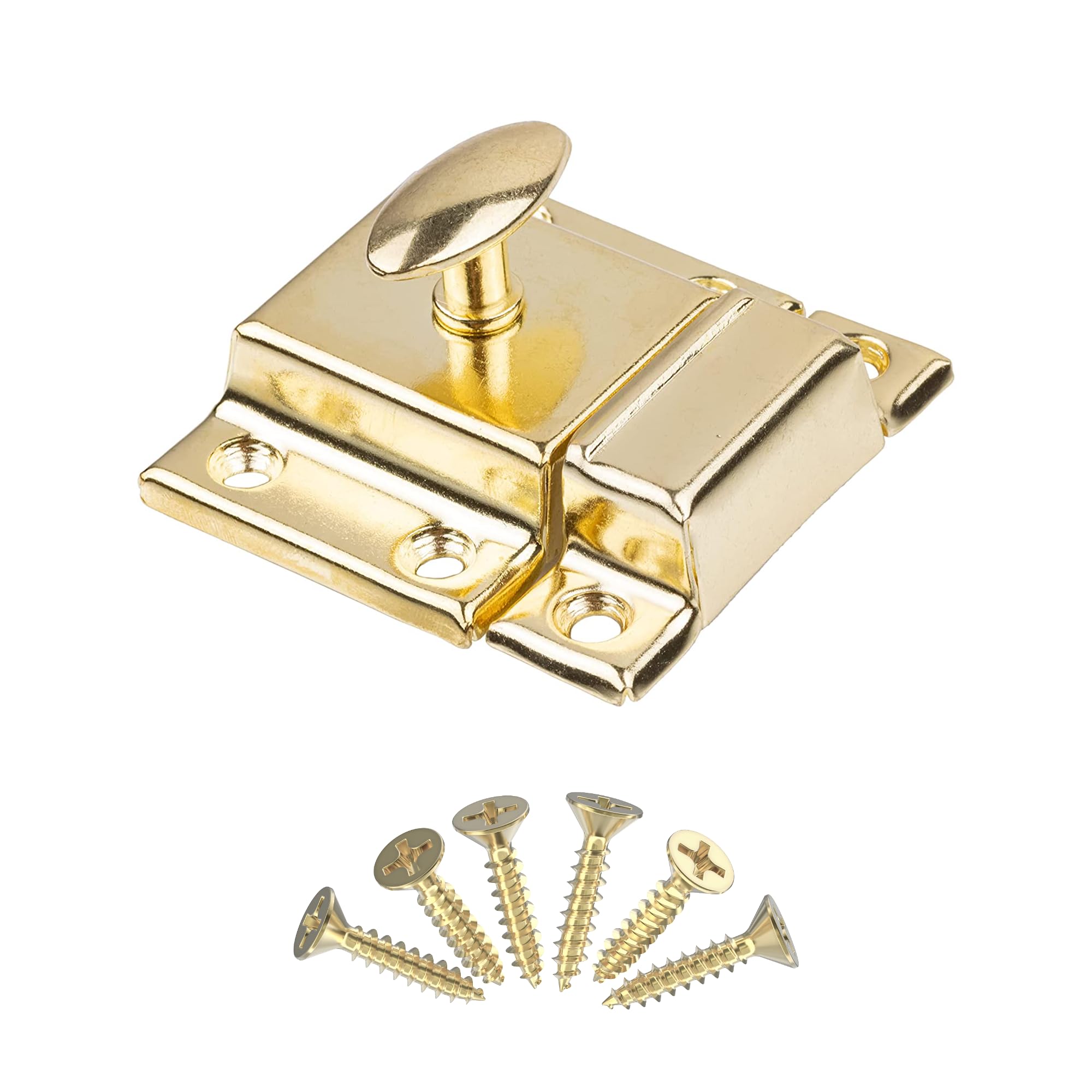 Large Stamped Brass Stamped Cabinet Door Latch - 2 1/8" × 2 1/8" - Spring Loaded Cupboard Door Latch with Oval Turn - Vintage Cabinet Hardware | UA-140-LPB (1)