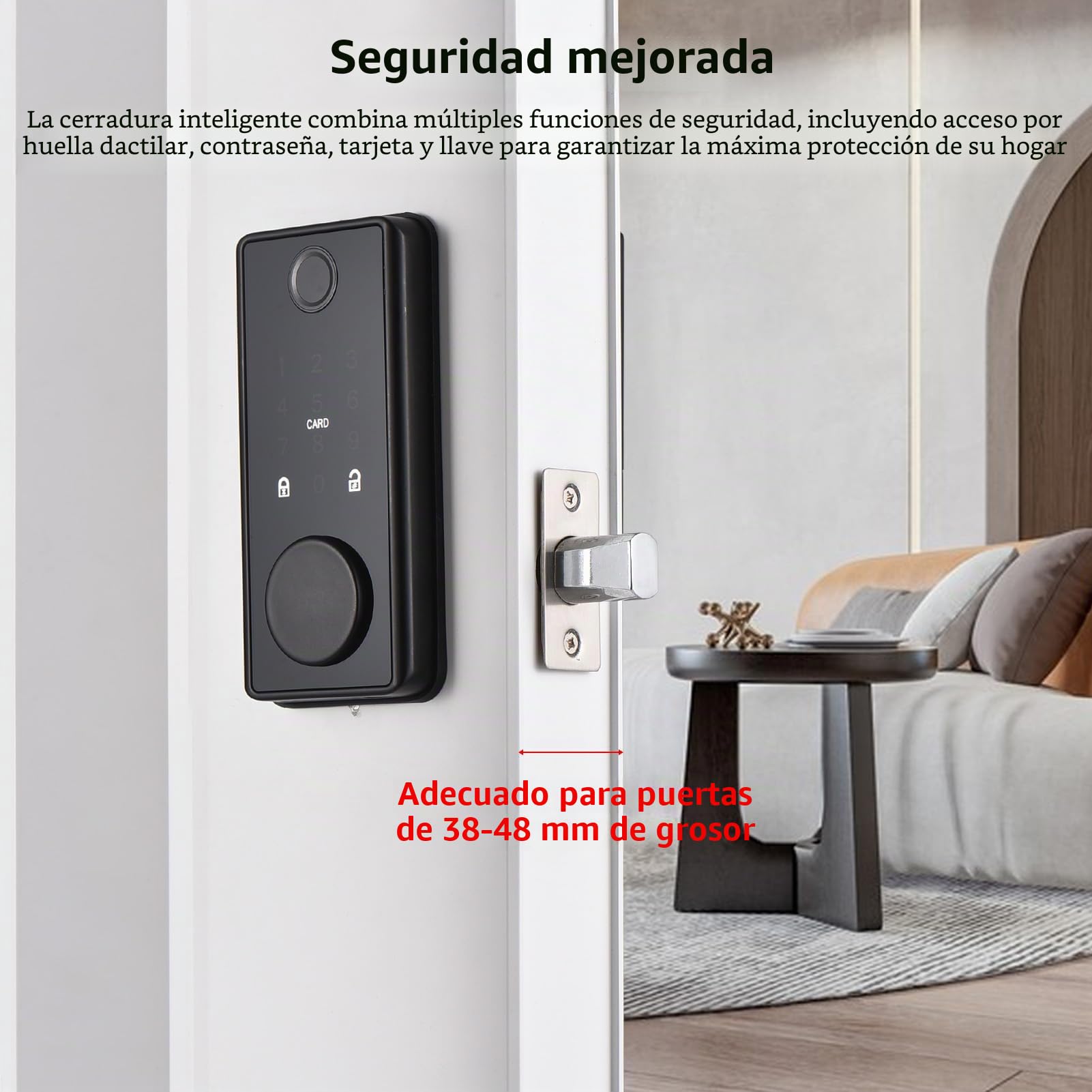 Smart Lock BT Cerradura de puerta sin llave TY APP huella dactilar tarjeta RFID 5 métodos de desbloqueo cerradura de puerta de aleación de aluminio para puertas de oficina de 35 – 60 mm de