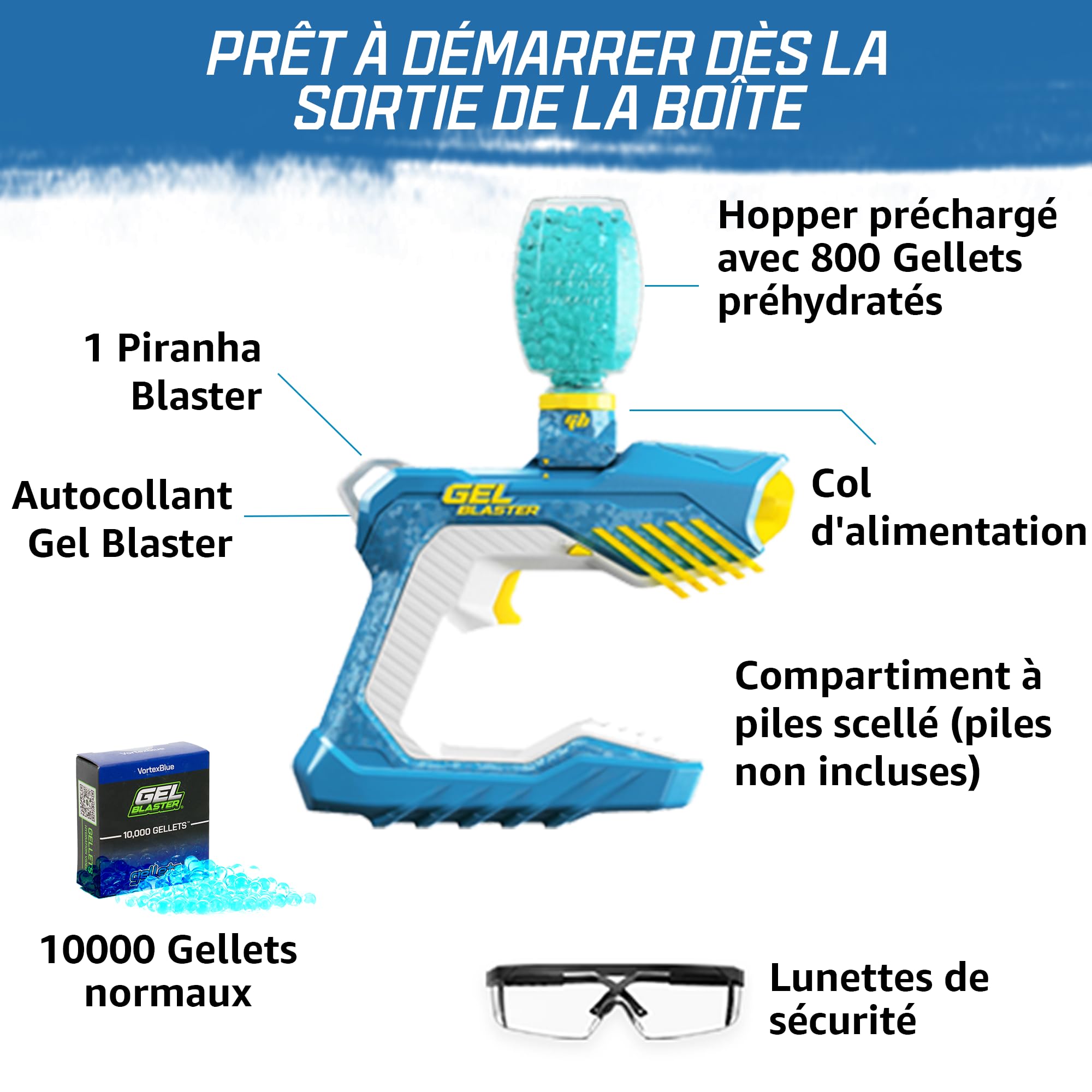 Gel Blaster Piranha - Jouet Résistant à l'eau, Le Gel Blaster Original avec des Perles à Base d'eau - Portée étendue de Plus de 100 Pieds | Gadget Insolite Utile | pour Les 14 Ans et Plus.