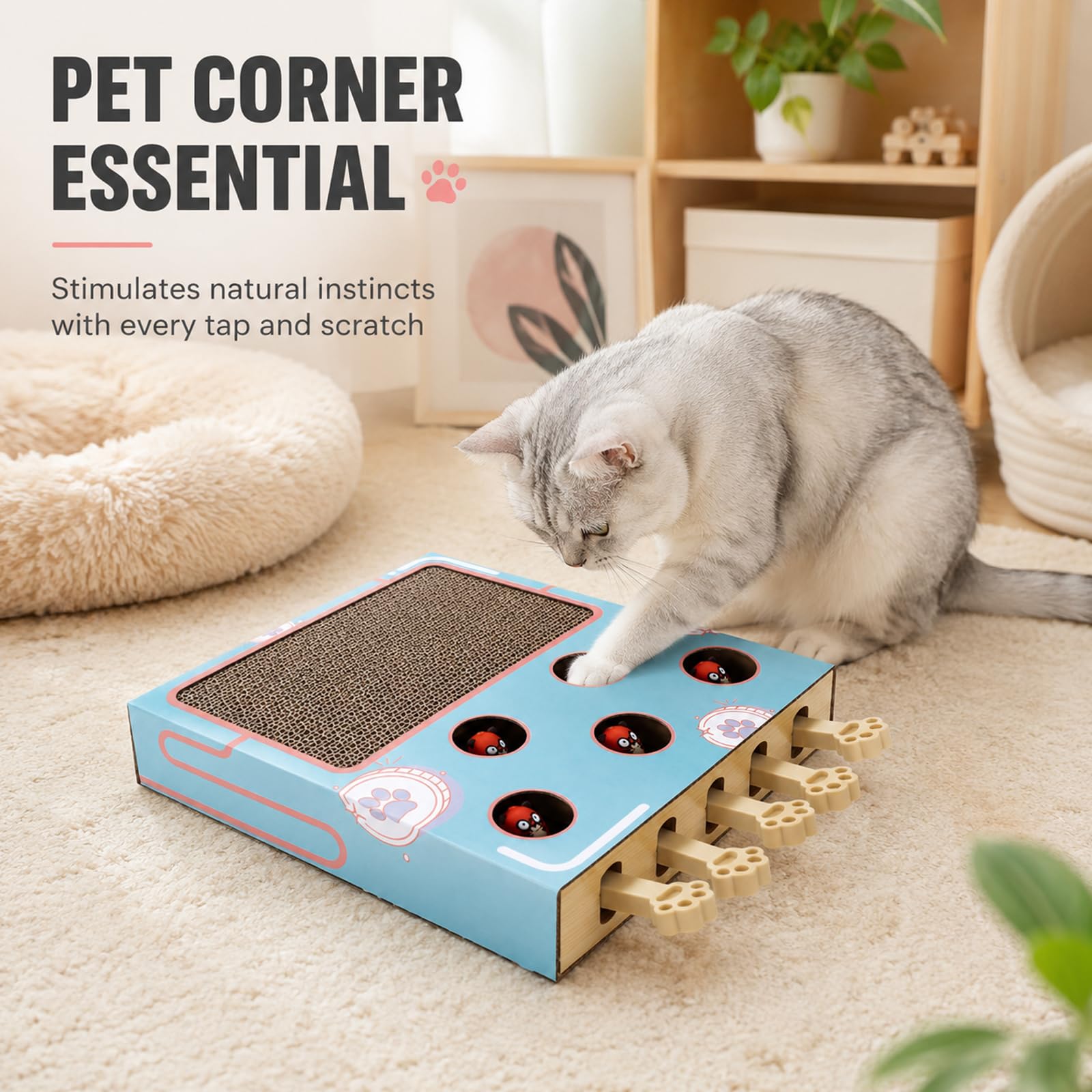 Whack-a-Mole Jouet interactif pour chat 3 en 1 - Planche à gratter et jouet intelligent d'intelligence interactif pour chat - Boîte de récupération de souris interactive contre l'ennui, le stress et