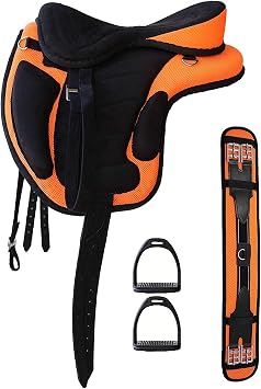 HUMAYL Saddlery All Purpose Synthetic Treeless Freemax Synthetic Suede English Horse Saddles Tack Free Matching Girth Leather Straps Size 10"-18" inches Seat Available F26
