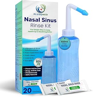 Nasenduschen-Set, 500 ml Flasche + 20 Salzbeutel, Neti-Kännchen, Nasendusche