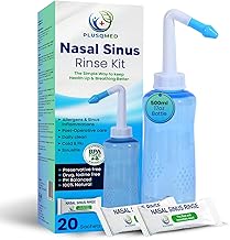 Kit Lavaggio Naso 500ml con 20 Bustine Sale – Irrigatore Nasale per Pulizia e Sollievo da Raffreddore, Allergie, Sinusite, Congestione, Cura Quotidiana Naturale