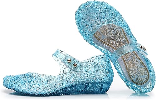 Miniatura 8 de Zapatos de gelatina para niñas, sandalias de cumpleaños de princesa Snow Queen para niñas pequeñas, sandalias azules con purpurina talla 9