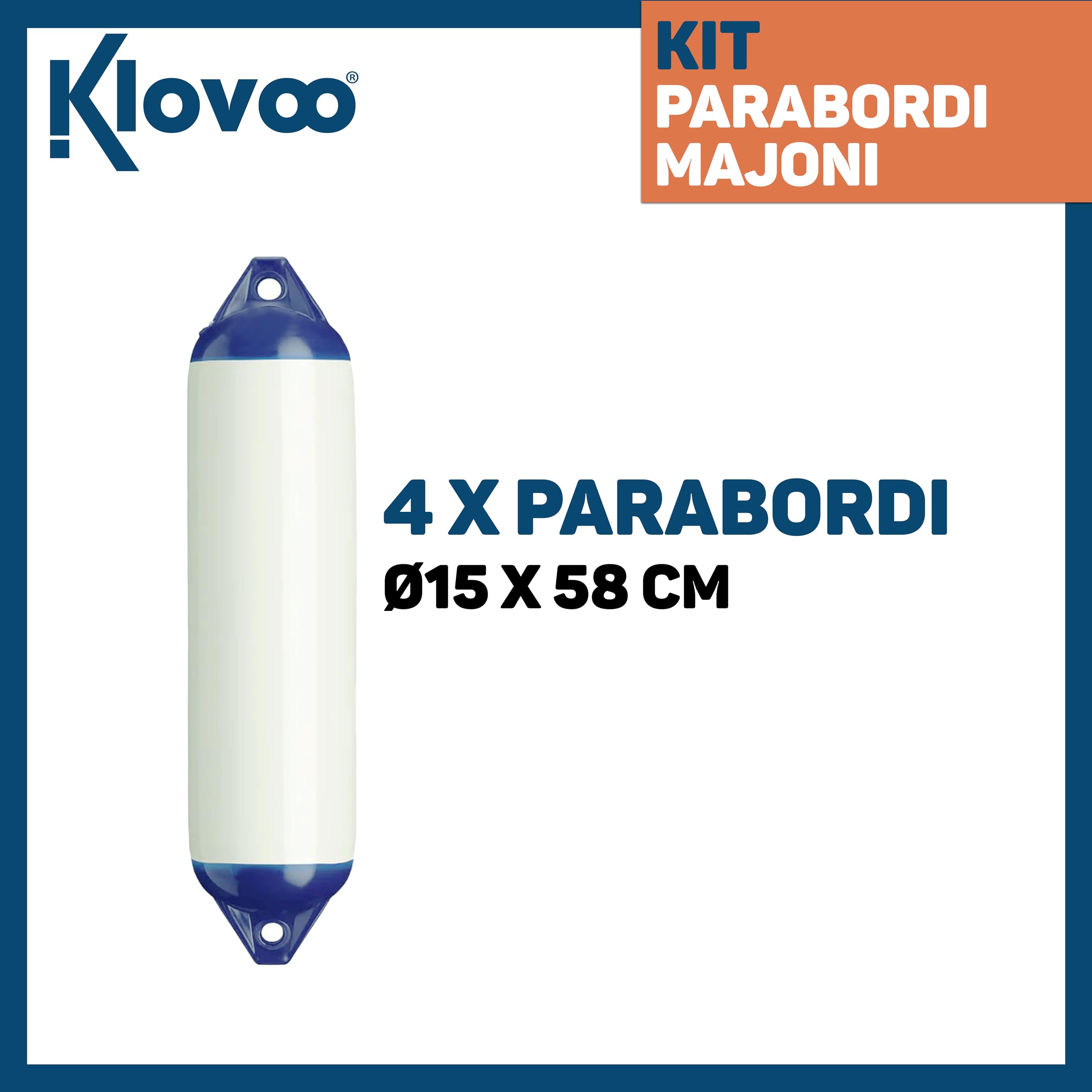 Kit Parabordi Barca Tipo Majoni, Multipack 2/4/6 unità, Dimensioni F0 12x45, F1 15x58, F2 21x62, F3 24x70 cm