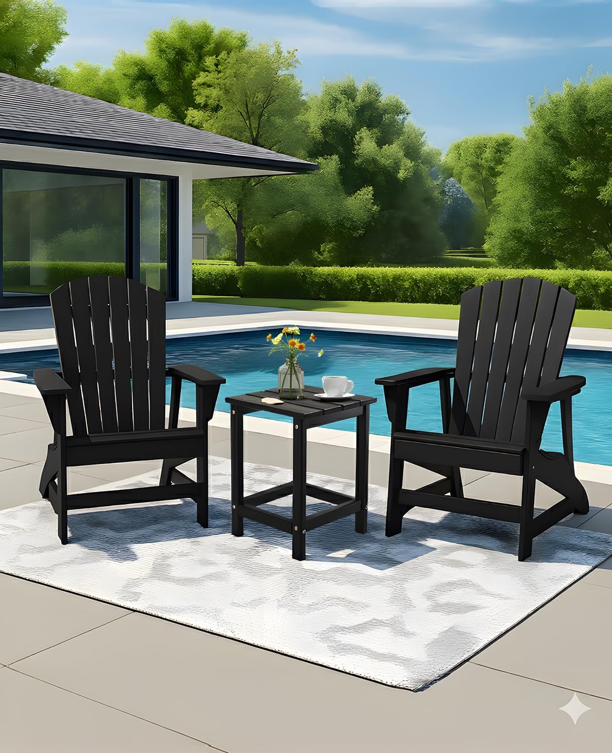 Outvita Adirondack Side Table, 14 Inch Square Outdoor End Table, HDPE Weather Resistant Coffee Table for Patio Balcony Deck Garden, Black