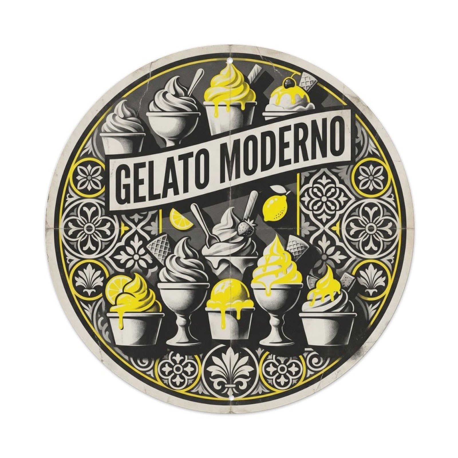 Gelato Ice Cream Monochrome Cafe Culture Metal Tin Sign