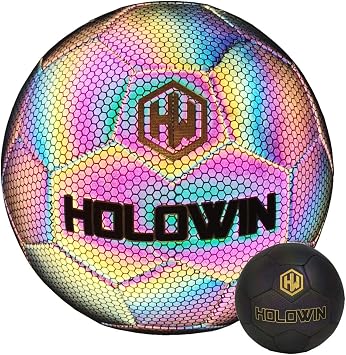 Holographic Luminous Soccer Ball for Night Games & Training Football Ball Glowing in The Dark Light Up Reflective with Camera Flash Reflects Light Gifts, Men Size 5, Black