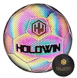 Holographic Luminous Soccer Ball for Night Games & Training Football Ball Glowing in The Dark Light Up Reflective with Camera Flash Reflects Light Gifts, & Men (Size 5, Black)
