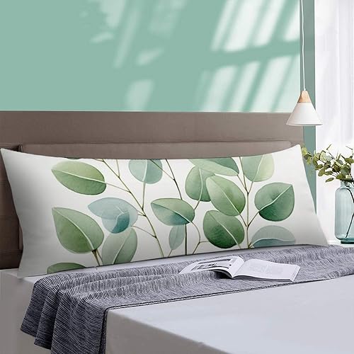 Miniatura 4 de Funda de almohada corporal con cremallera, diseño de eucalipto de temporada, hojas de plantas verdes, con cremallera, diseño rústico, acuarela,