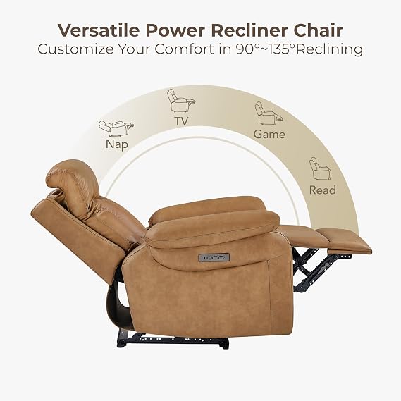 KISLOT Power Recliner Chair Wall Hugger Recliner with Adjustable Headrest and Footrest Dual Motor Electric Faux Leather Reclining Sofa with USB/Type-C Charging for RV Living Room Bedroom