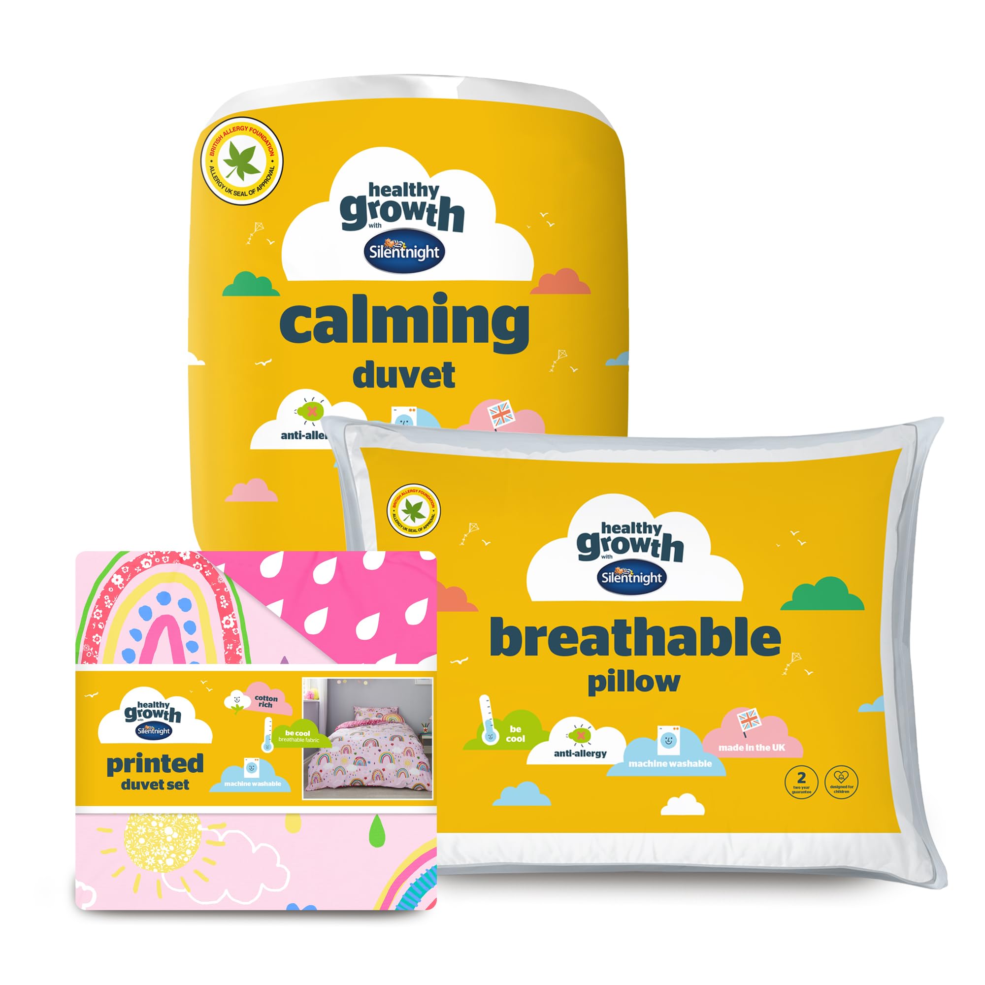 Silentnight Healthy Growth Bed Set - 10.5 Tog Calming Weighted Duvet - Kids Breathable Pillow - Rainbow Duvet Cover with Pillowcase - Complete Bed for Kids - Single — image 1