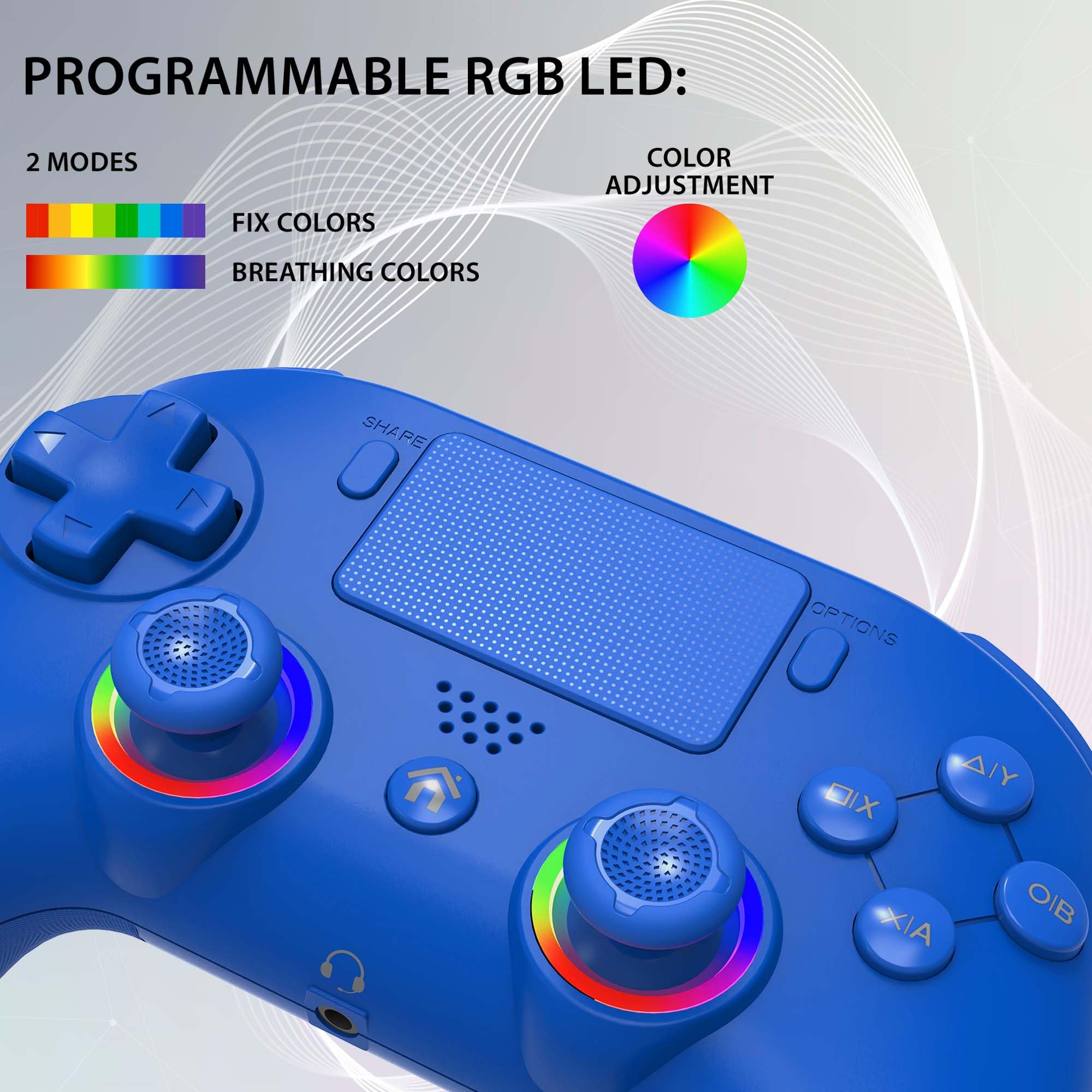 SUBSONIC - Kabellose Controller für PS4 und PC - RGB LED - Blau | Ergonomisch, Programmierbare LEDs, Vibrationsfunktion, Programmierbare Paddles – Kompatibel mit PlayStation 4 und PC