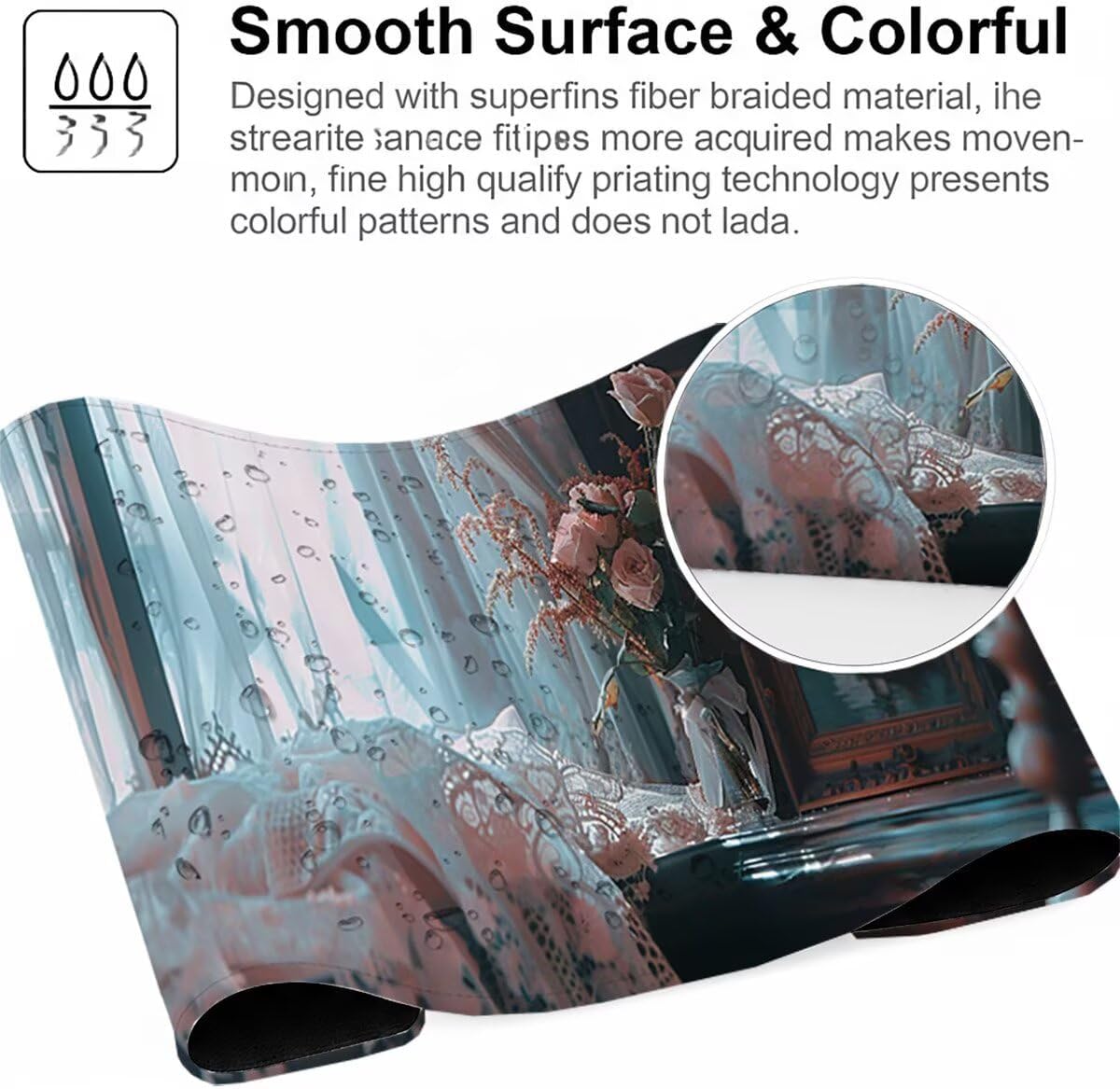 Pink Flower Mouse Pad 35.5 x 15.7 inch, Large Mouse Pad for Desk, with Stitched Edges, Non-Slip Rubber Base, Waterproof Keyboard Gaming Mousepad for Home & Office Desk Accessories KSWT82 image 3