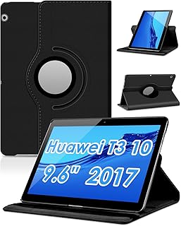 Smart Case for Huawei MediaPad T3 10 (9.6 inch), Huawei T3 10 Cover 2017, DETUOSI 360 Degree Rotating Multi-Angle Viewing Stand Leather Cover for Huawei MediaPad T3 10 (9.6") 2017 Release #Black