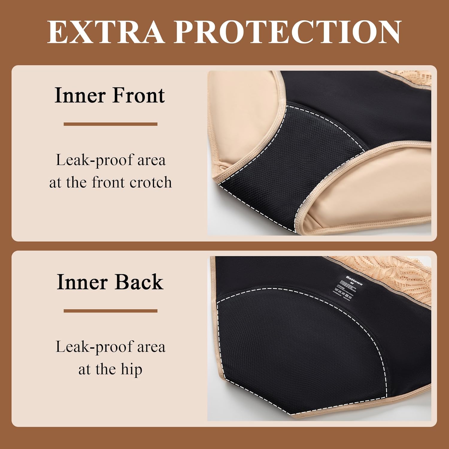 Battewa Leak Proof Underwear for Women Full Cover Incontinence Underwear Pee Proof Adult Briefs Washable Overnight 100ML - Image 3