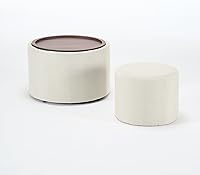 Vista 8 de Ball & Cast - Juego de 2 taburetes de almacenamiento anidables, taburetes de tela de lino con bandeja de madera, mesa de centro redonda de 22.75