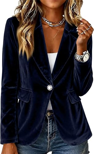 Velvet Blazer Women Cute Long Sleeve Open Front Button Up Suit Coat