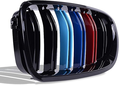 Miniatura 3 de runmade Parrilla de parachoques delantero compatible con BMW Serie 5 520i 523i 528i 530i 535i 550i (MutiColor negro brillante, doble línea,