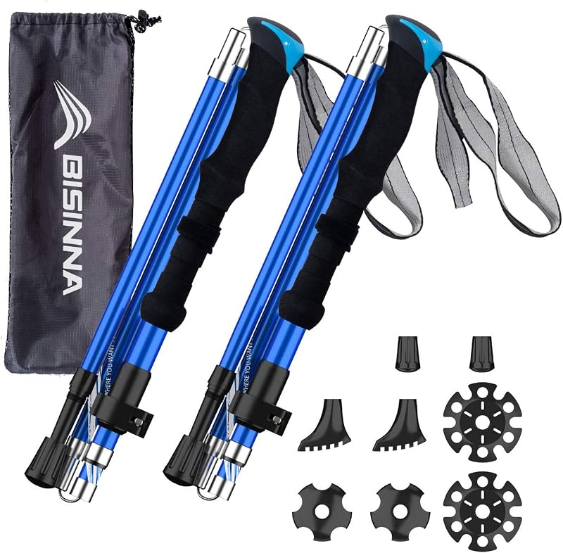 Lightweight Collapsible Trekking Poles Folding Hiking Sticks | 2pc set,Aircraft-Grade Aluminum ,Quick Lock System ,EVA grip Telescopic Adjustable Walking Stickls for Men Women Seniors