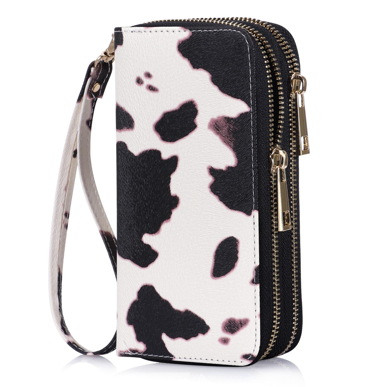 Double Zipper Wallet for Woman Clutch Purse with Cell Phone Holder for Smartphone/Card/Coin/Cash