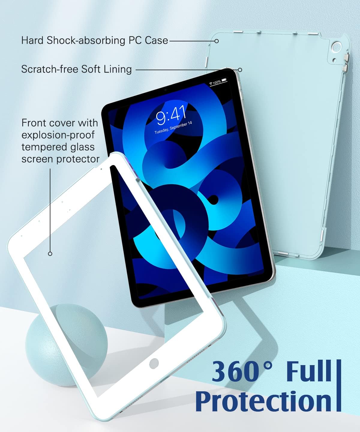 Hоt Dеаlѕ MoKo Case Fit iPad Air 5th Generation/4th Generation 10.9 2022/2020, [Built-in Screen Protector] Full Body Shockproof Cover, Magnetic Case with Foldable Kickstand, Support 2nd Pencil Charging,Sky Blue