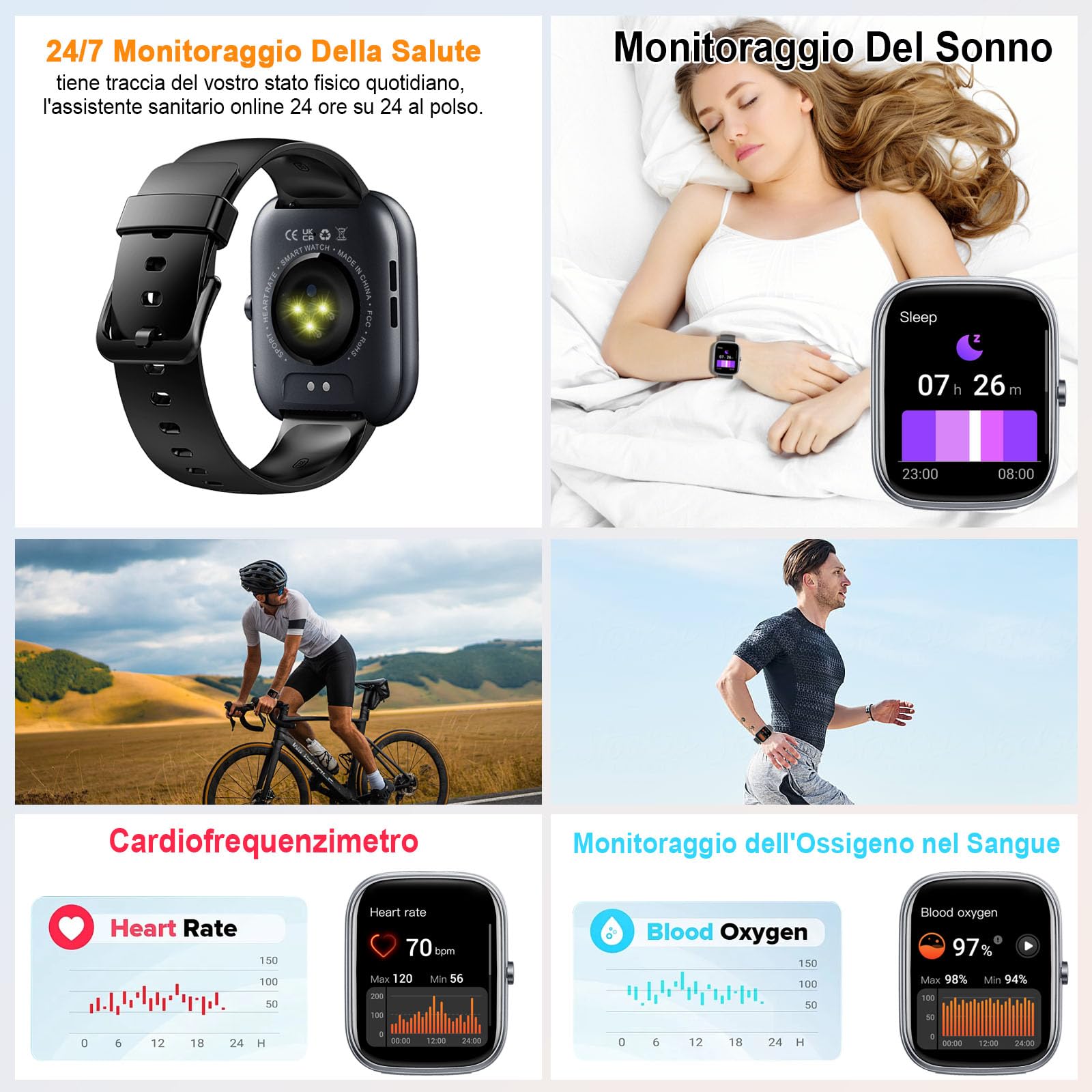 Smartwatch Uomo Donna, 1.91" Orologio Fitness con Effettua/Risposta Chiamate, 110+ Sportive Fitness Tracker, Sonno Cardiofrequenzimetro, Contapassi/Cronometro/Impermeabil IP68 Smart Watch Android iOS